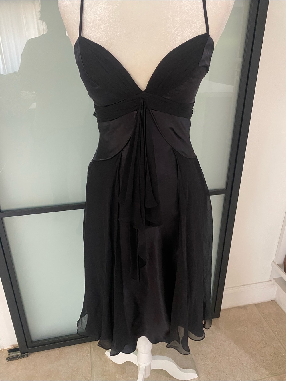 Gorgeous Black 100% Silk Cache Silk Dress/Gown Size 2 90s Corset Style Vintage
